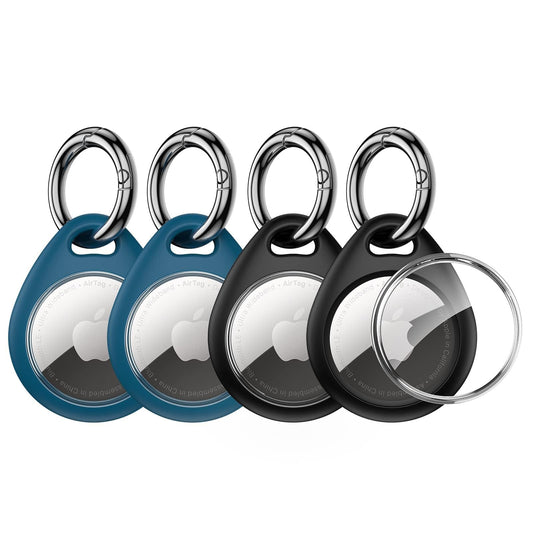UNBREAKcable Holder for Apple AirTag - 4 Pack [Fit Tightly Design] [Easy to Install] [Hold Air Tag Securely] Waterproof TPU Shell Protective Case with All Metal Keychain Key Ring Clip