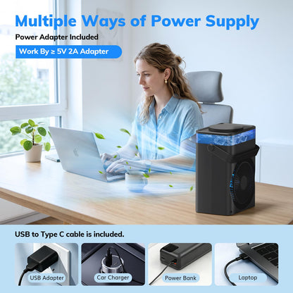 Portable Air Conditioner, Mini Air Conditioner Portable Cooling Fan with Remote Control, 3 Wind Speed & 3 Mist Level & 2-8H Timer Evaporative Air Cooler for Home Office Room, Black - Available at All In One Marketplace Canada