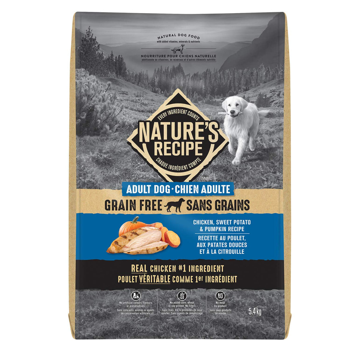 Nature's Recipe Grain Free Natural Dry Dog Food Chicken, Sweet Potato & Pumpkin Recipe 5.4 kg (Pack of 1)