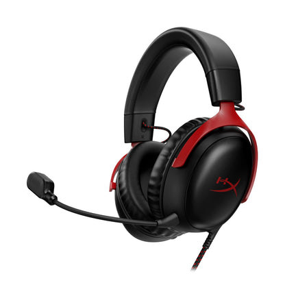 HyperX Cloud III – Casque gaming filaire, PC, PS5, Xbox Series X|S, transducteurs inclinés de 53 mm, DTS Spatial Audio, mousse à mémoire de forme, cadre durable, micro ultra-clair de 10 mm, USB-C, USB-A, 3,5 mm – Noir/Rouge