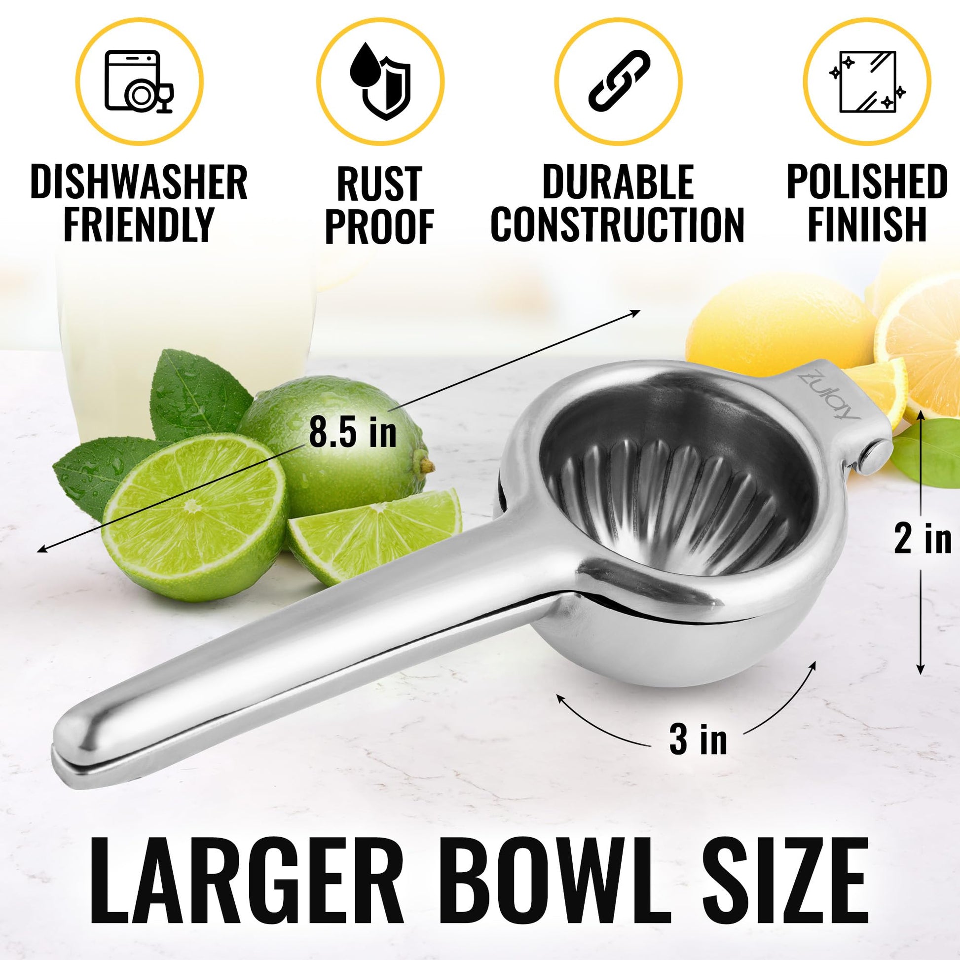Zulay Large Lemon Squeezer Stainless Steel - Easy Squeeze Manual Heavy Duty Lemon Juicer Hand Press - Ergonomic Citrus Squeezer & Fruit Juicer for Small Oranges, Lemons, & Limes - Stainless Steel - Available at All In One Marketplace Canada