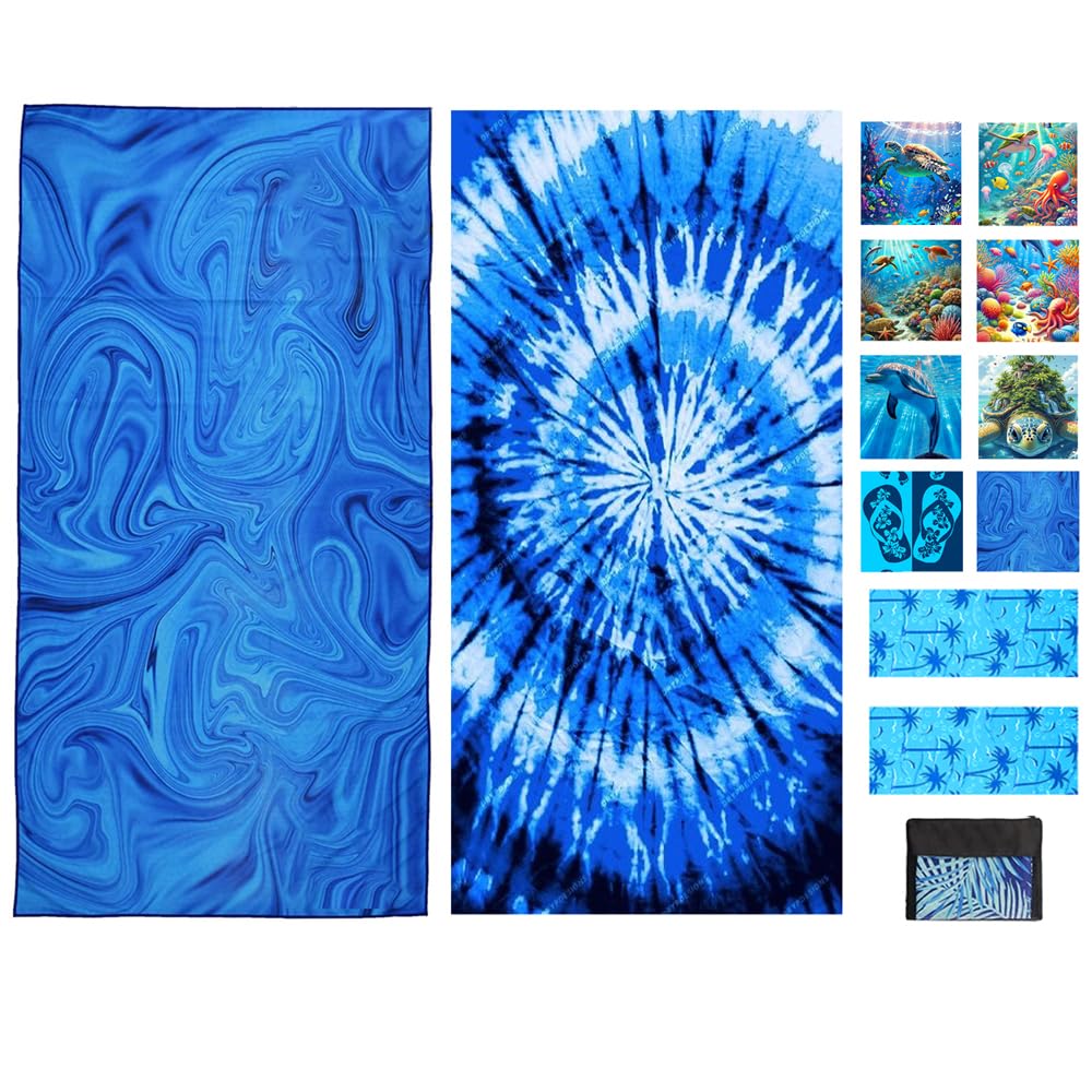 2 Pcs Microfibre Beach Towel 71"X32" Quick Dry Sea Animals Lightweight Sand Free Extra Large Thin Towels Travel Essentials for Adults Womens Swim Bath Accessories Mats Holiday Must Haves 🍁 All In One Marketplace Canada
