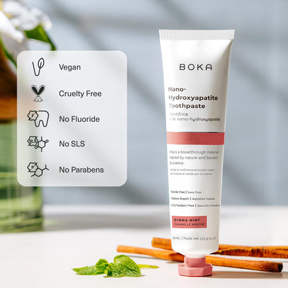 Boka Fluoride Free Toothpaste, Nano Hydroxyapatite Toothpaste, Appropriate for Sensitive Teeth - for Adult Oral Care - Cinnamon Mint Flavor, 4 Fl Oz (113g) 1Pk