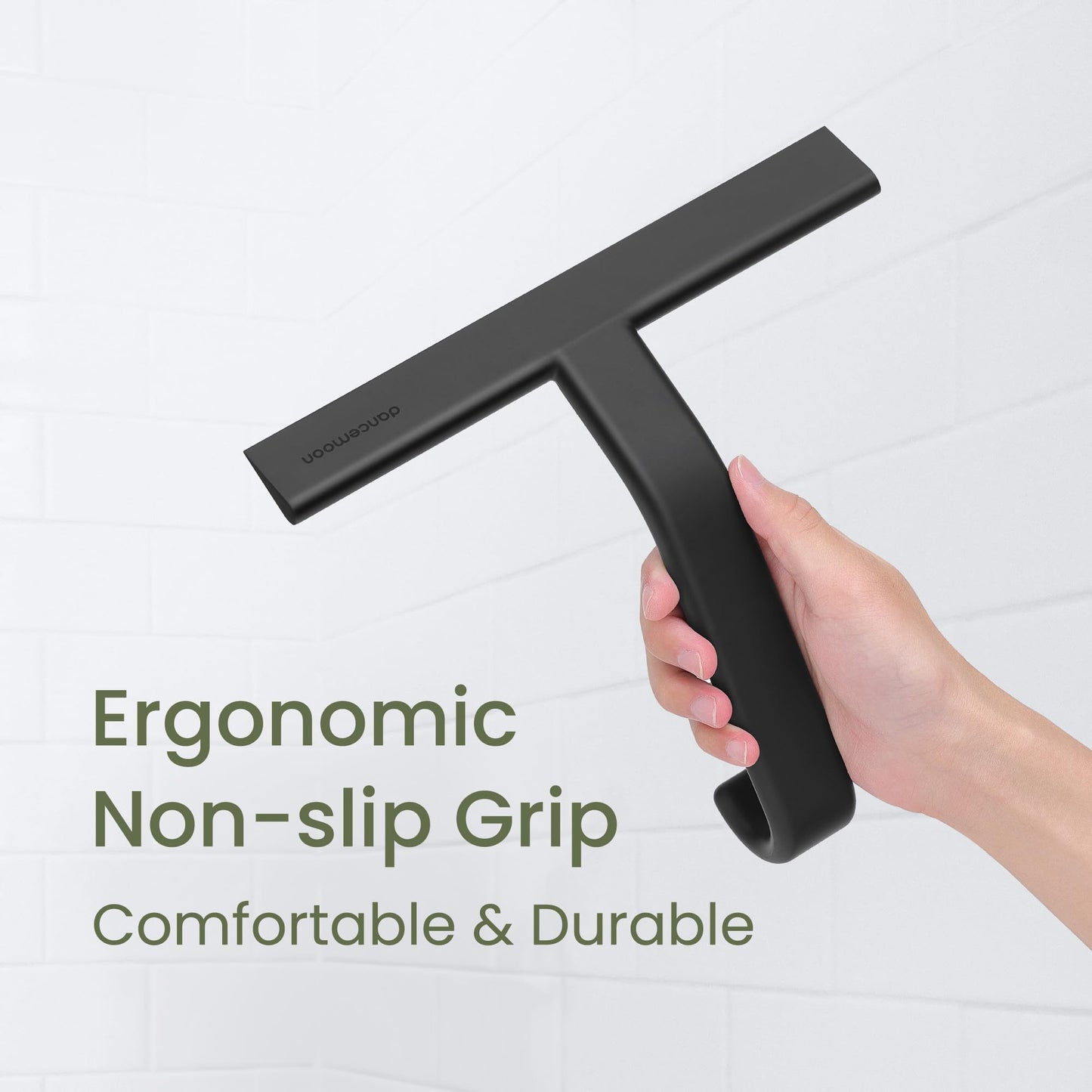 dancemoon JustHang Shower Squeegee for Glass Doors, All-One-Piece Silicone with Built-in Hook Design for Easy Hanging, Household Window Mirror Squeegee for Bathroom, Glass, Tile Wall,Car 10-Inch Black - Available at All In One Marketplace Canada