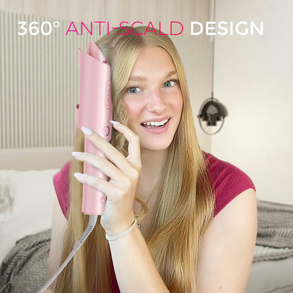TYMO CURLPRO Automatic Rotating Curling Iron - Beach Waves Curling Wand, Portable Hair Curler, 500 Million Ionic, Dual Voltage & Lightweight for Travel, Ceramic Coating, Pink 1 inch