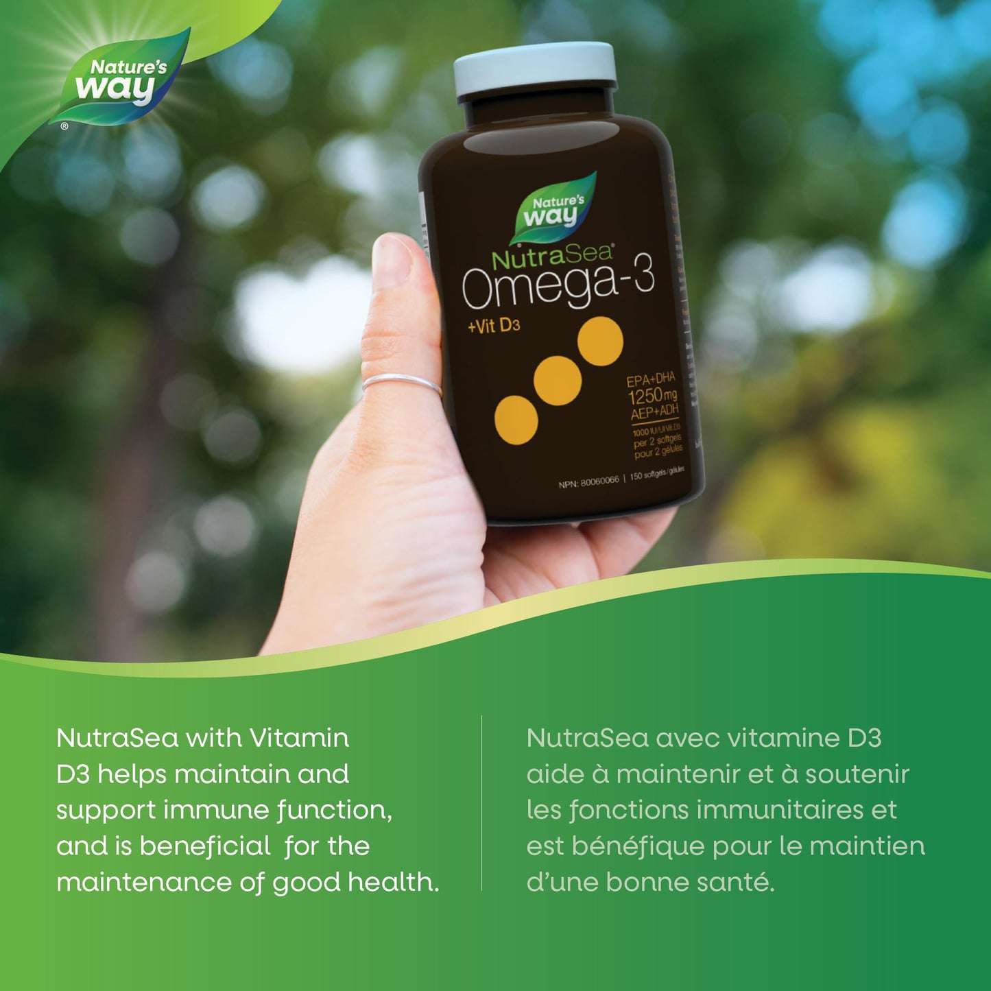 Nature's Way NutraSea +D Omega 3 + Vitamin D Softgels Supplement with Fish Oil – Fresh Mint Flavour – Heart, Brain, Bone & Immune Support for Adults and Kids 6+ – EPA & DHA + 1000IU D3, 150 Softgels Nature's Way