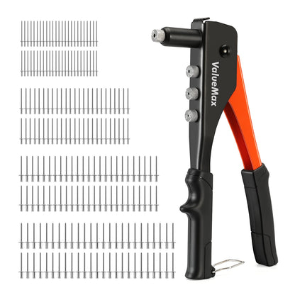 ValueMax 4-in-1 Hand Riveter/Rivet Gun, Pop Rivet Tool Kit with 200 Rivets ValueMax