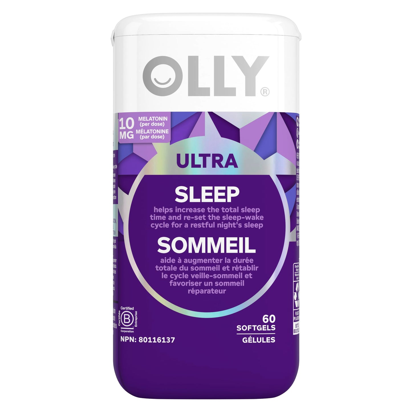 OLLY Ultra Strength Sleep Softgels, 10mg Melatonin, L-Theanine, Chamomile, Magnesium, Lemon Balm, Sleep Nighttime Sleep Aid 60 count - Available at All In One Marketplace Canada