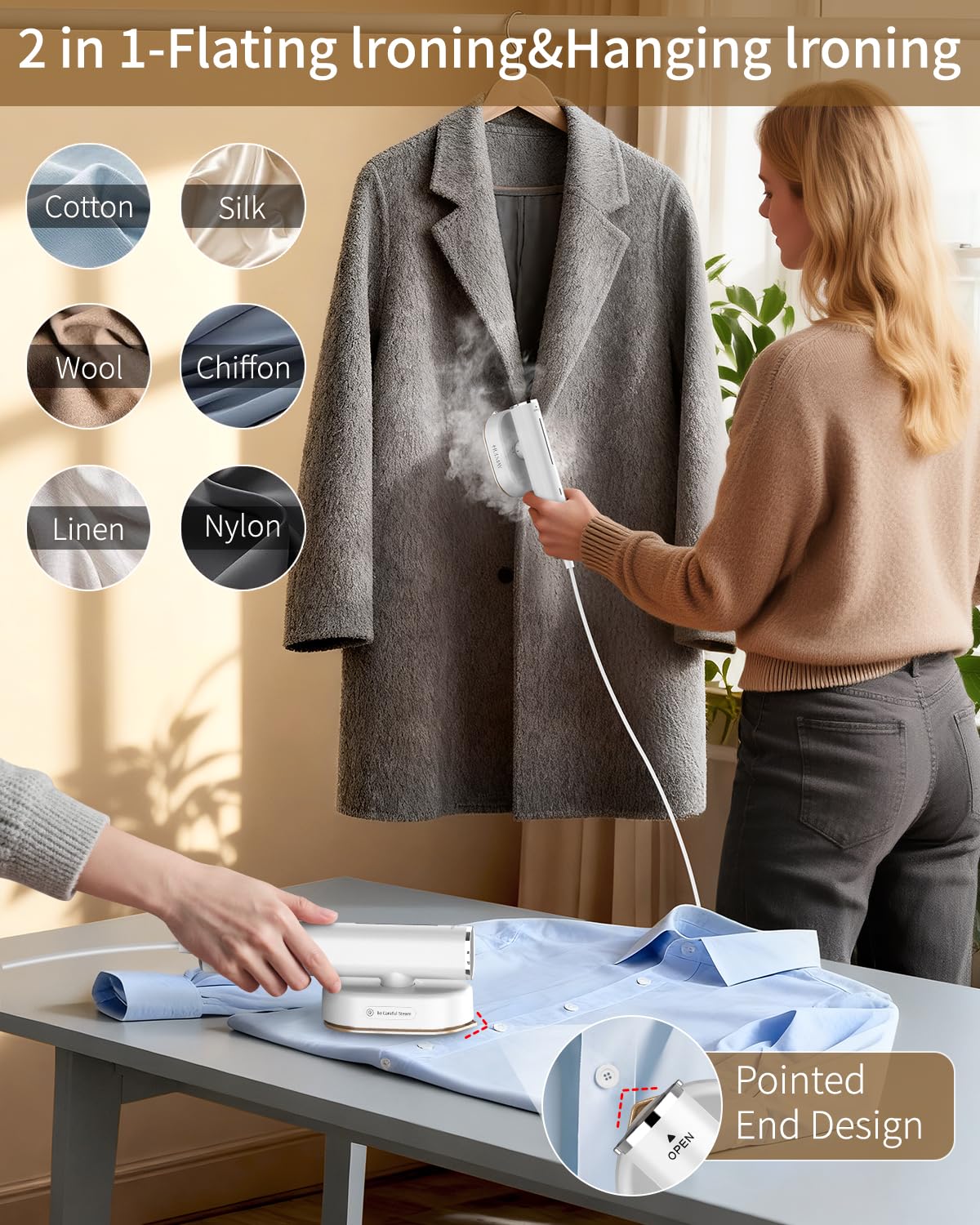 Hulmay Steamer Clothes, 1200W Clothes Steamer, Steam Iron 2-in-1, Portable Handheld Steamer for Travel 10s Heat-Up, Travel Size Clothing Steamer and Garment Steamer for Home, Office -White, 110-120V - Available at All In One Marketplace Canada