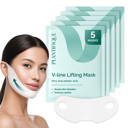 Plantifique V-Line Face Mask with Hyaluronic Acid, 5 Pack Chin Strap for Double Chin, V Line Lifting Masks - V Shape Face Tape, Jawline & Neck Mask for Skin Firming - Available at All In One Marketplace Canada