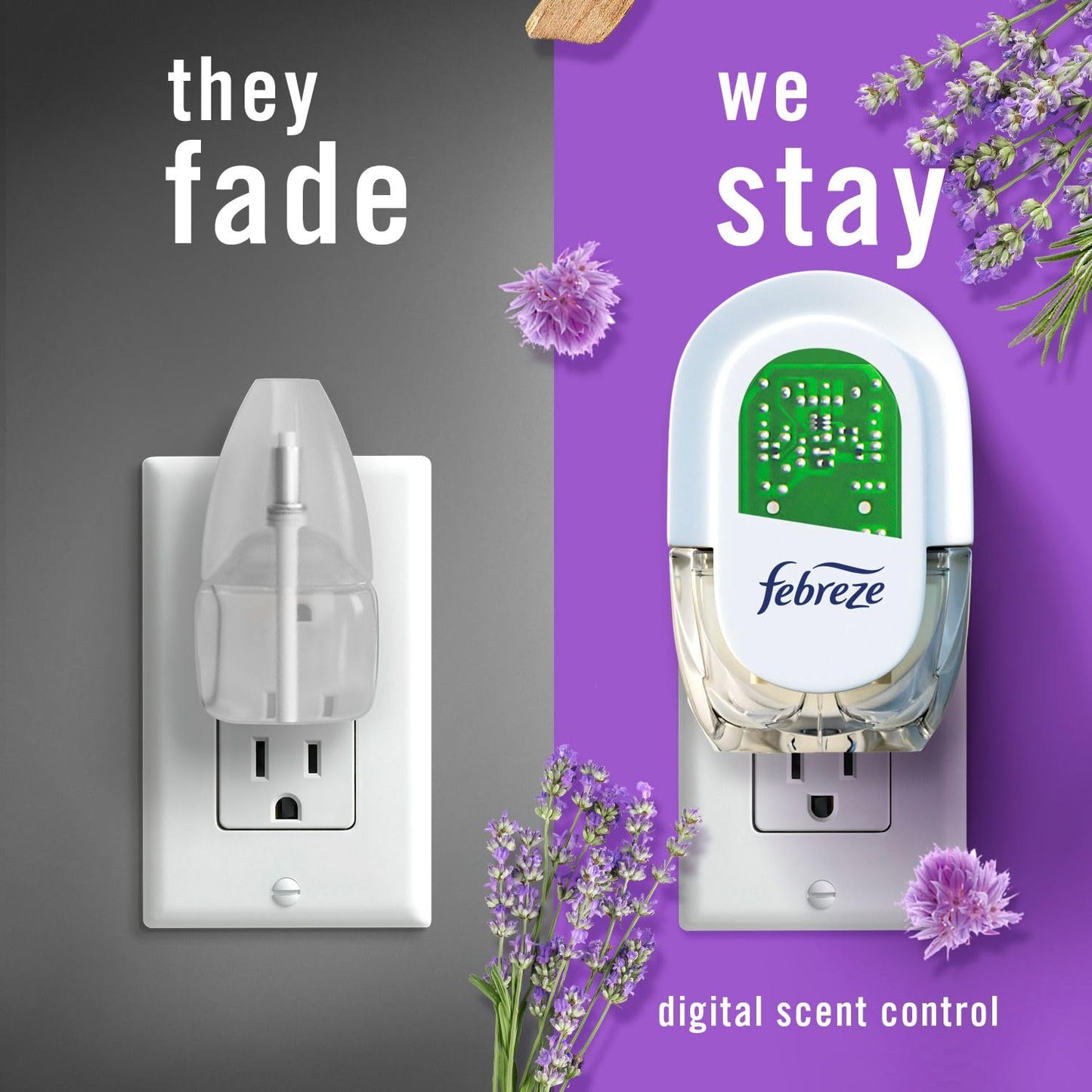 Febreze Plug In Air Freshener, Odor-Fighting Scented Oil Refill for Home and Bathroom and Kitchen, Long Lasting for Strong Odors, Twlight Lavender and Downy April Fresh Scents, 4 Refills - Available at All In One Marketplace Canada