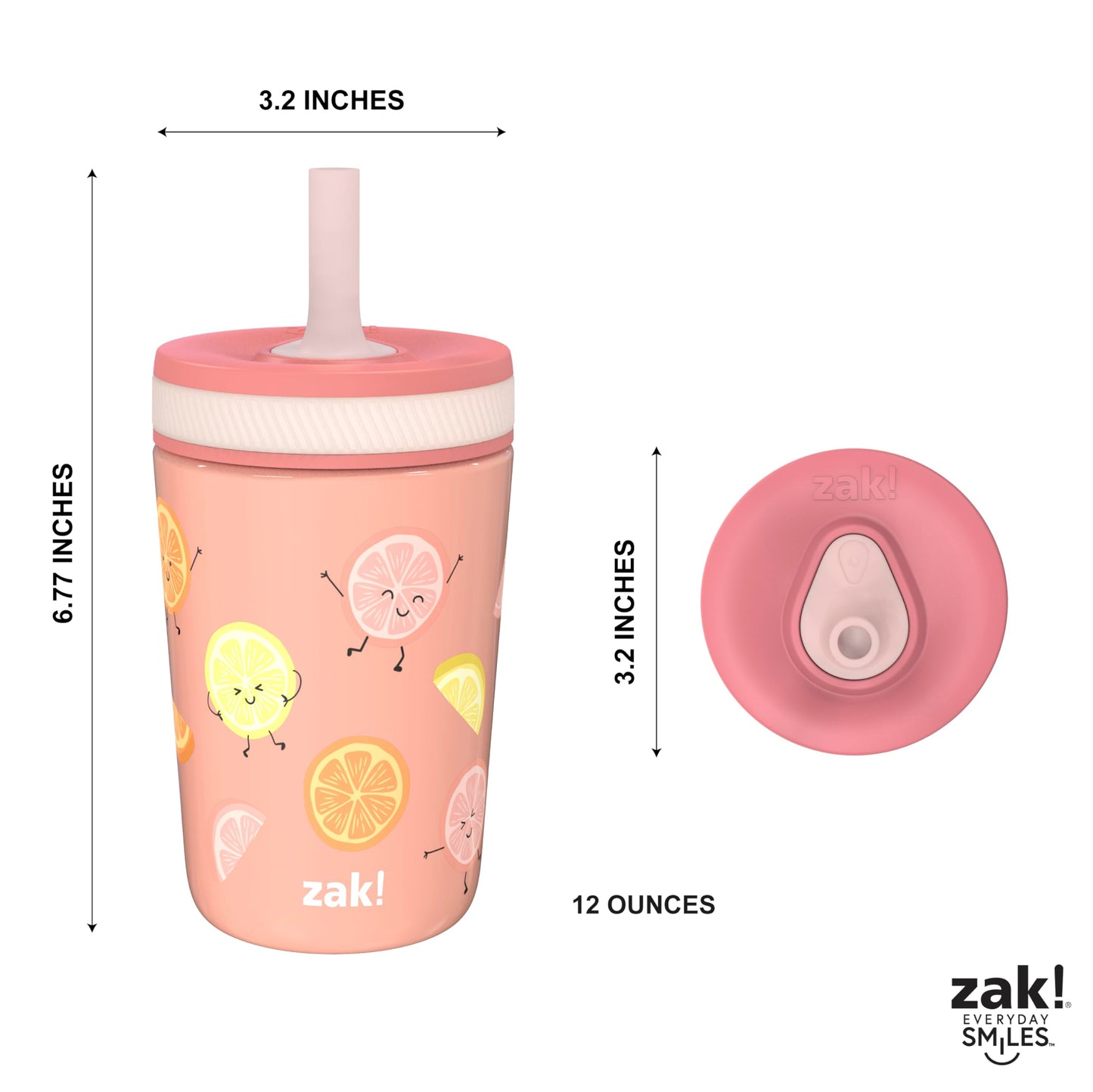 Zak Designs Happy Fruit Kelso 12oz Stainless Steel Leak-Proof Toddler Cup Zak Designs