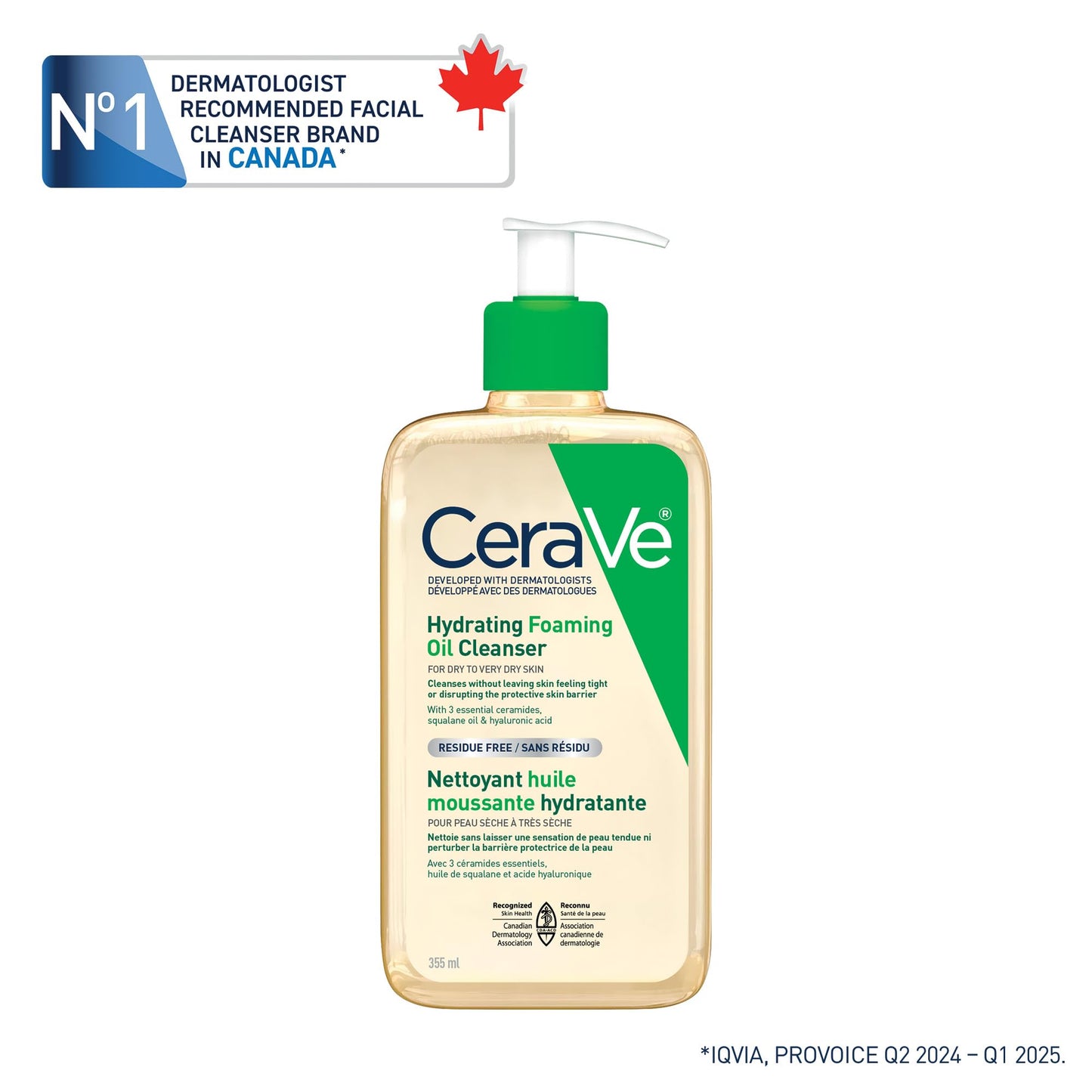 CeraVe Oil Cleanser for Face, Hydrating Foaming Face Cleanser with Squalene Oil, Hyaluronic Acid and Ceramides, for Dry to Very Dry Skin, Non-Greasy, Non-Comedogenic, Fragrance-Free, 562 mL - Available at All In One Marketplace Canada