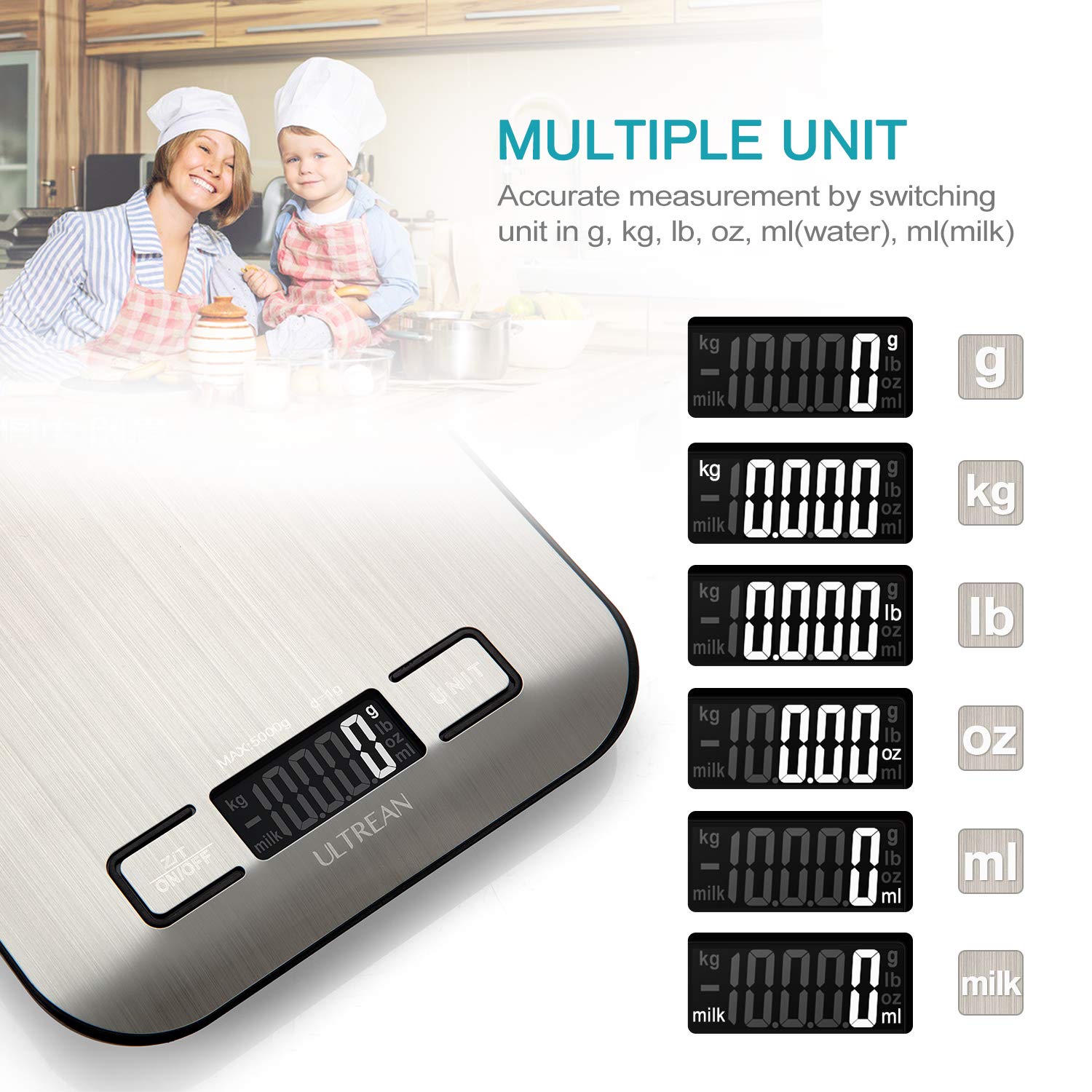 Ultrean Food Scale, Digital Kitchen Scale Weight Grams and Ounces for Baking and Cooking, 6 Units with Tare Function, 5kg/11lb (Batteries Included) - Available at All In One Marketplace Canada