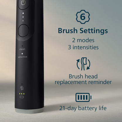 Philips Sonicare 6100 Series Electric Toothbrush - Next-Generation Sonicare Technology, Pressure Sensor, 6 Brushing Settings, SmarTimer, BrushPacer, 21-day Runtime, Travel Case, Black, Model HX7401/06 - Available at All In One Marketplace Canada