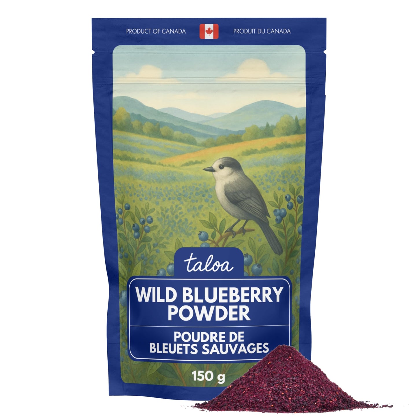 Taloa Wild Blueberry Powder 150g – Pure Nova Scotia Wild Blueberries, Canadian-Made, Unsweetened & Additive-Free