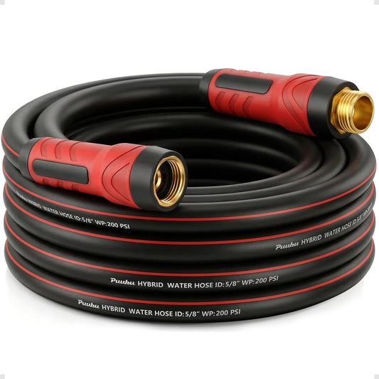 Garden Hose 25ft x 5/8", Non-Expandable Heavy Duty Premium Flexible Water Hose, No Kink, Leakproof, Lightweight Hybrid Hose with Male to Female Fittings for Household&Backyard