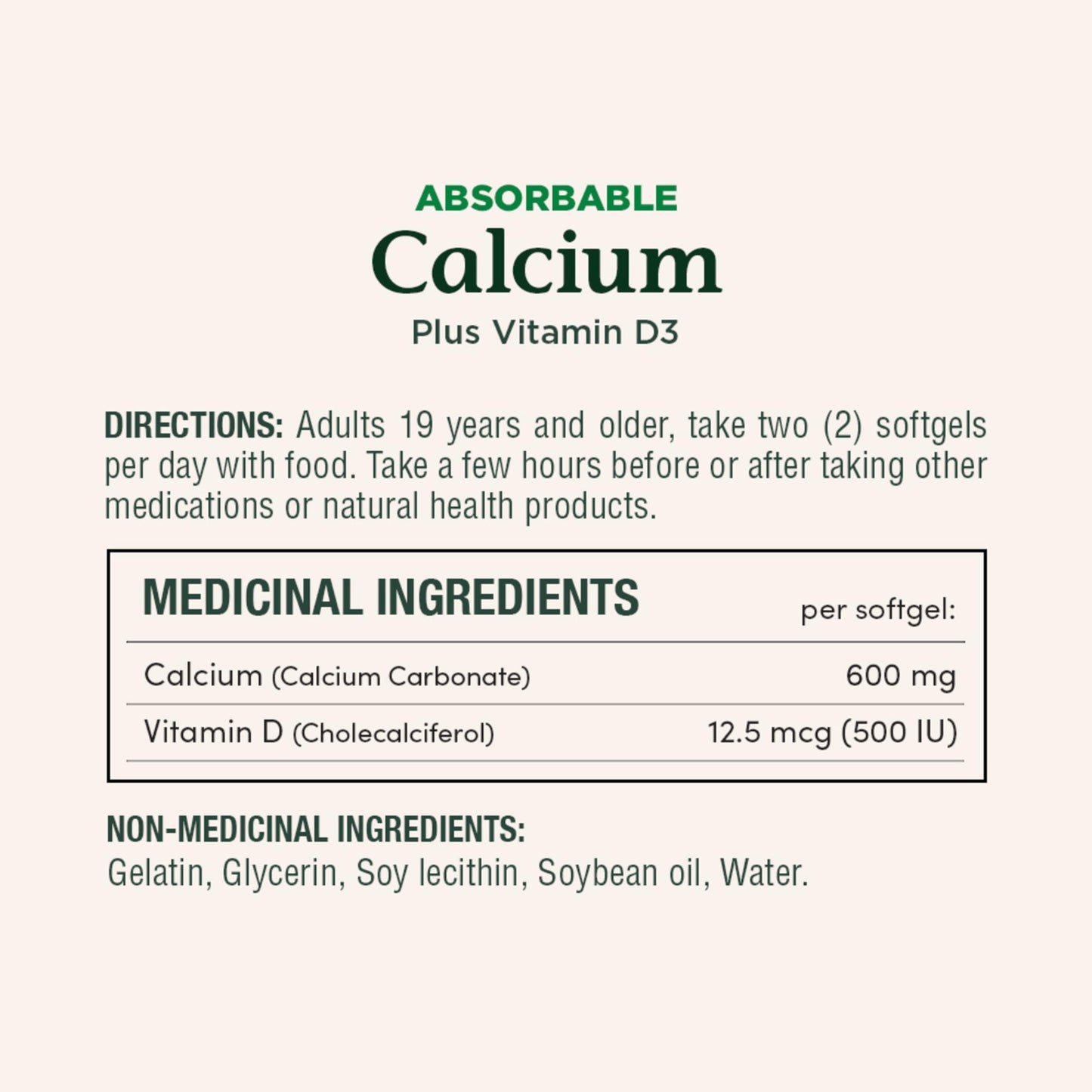 NATURE'S BOUNTY Calcium Plus Vitamin D3, Absorbable, 1200 mg, Helps Bones & Teeth, Softgels, 535 g - Available at All In One Marketplace Canada