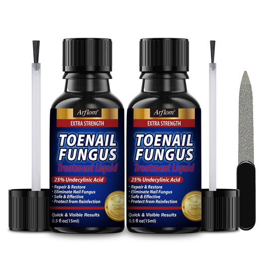 Arflom Toenail Fungus Treatment : 25% Undecylenic Fungal Nail Treatment Extra Strength - Toe and Fingernail with Tea Tree Oil (2pcs, 15ml each) - Available at All In One Marketplace Canada