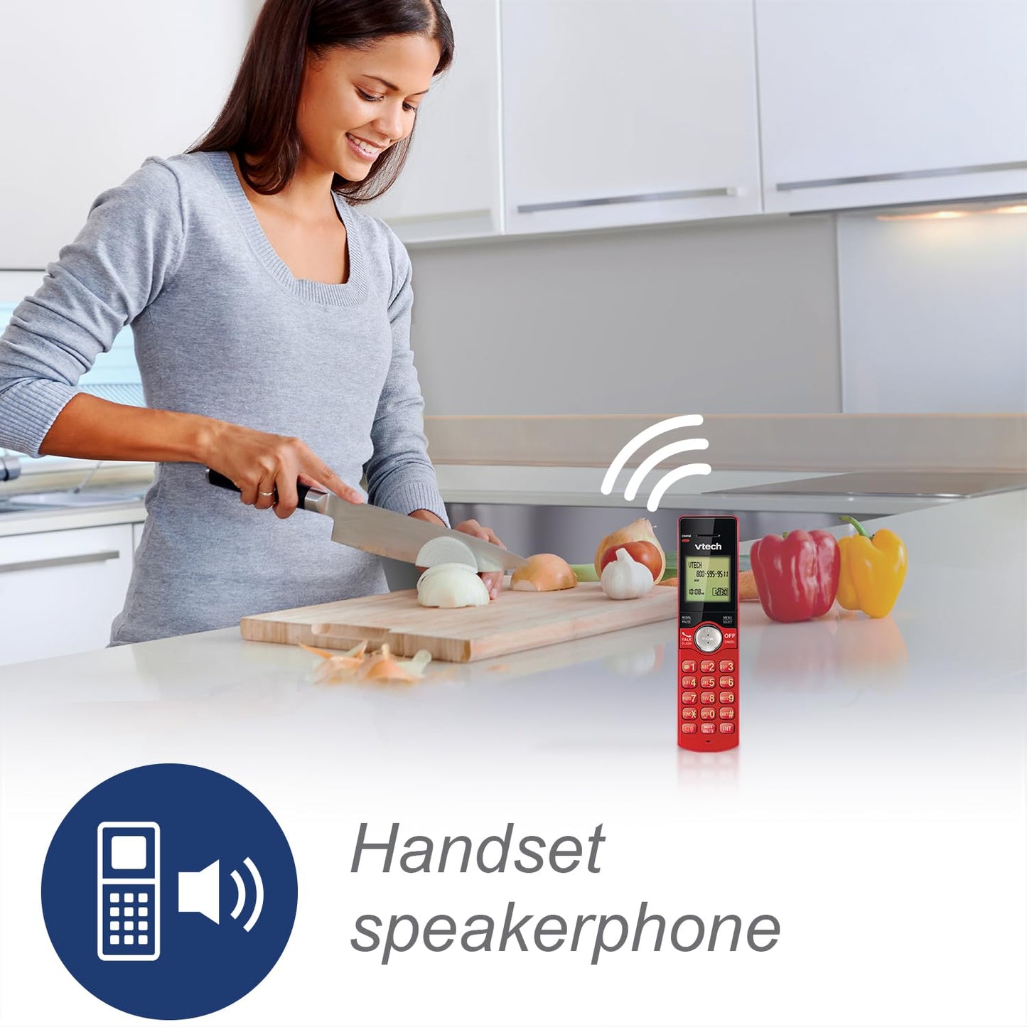 VTech DECT 6.0 Single Handset Cordless Phone with CID, Backlit Keypad and Screen, Full Duplex Handset Speakerphone, and Call Block Red VTech