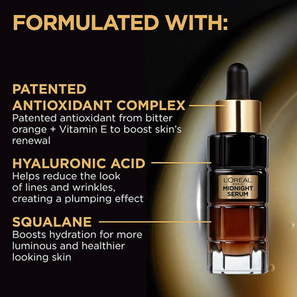 L'Oreal Paris Midnight Serum, Anti Aging Night Serum for Face with Vitamin E, Hyaluronic Acid and Antioxidants, Age Perfect Cell Renewal, Skincare, 30 ml 🍁 All In One Marketplace Canada