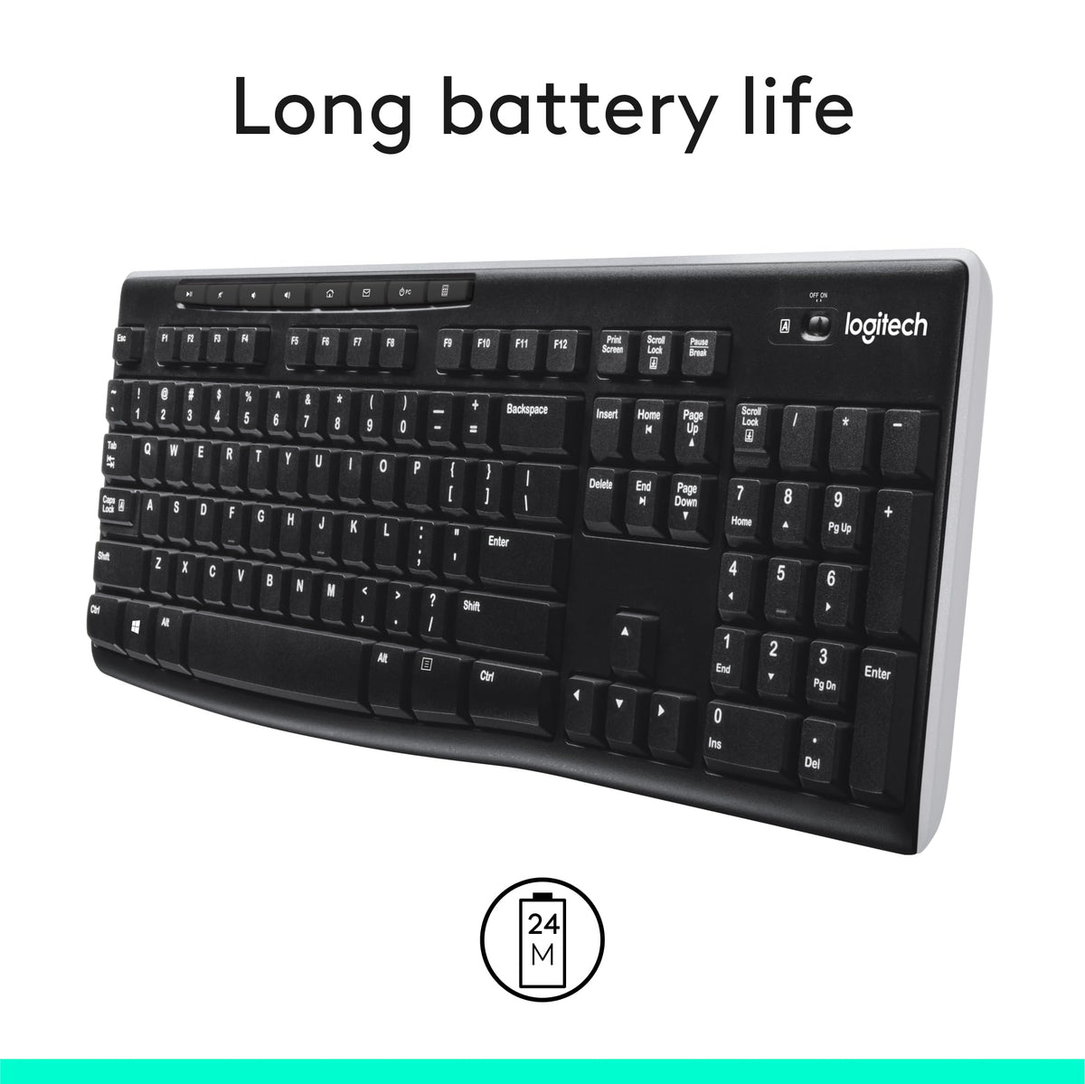 Logitech K270 Full Size Wireless Keyboard for Windows - Black
