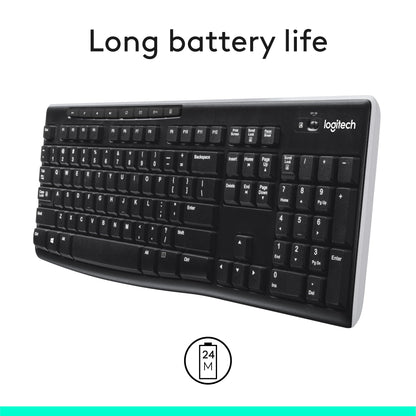 Logitech K270 Full Size Wireless Keyboard for Windows - Black