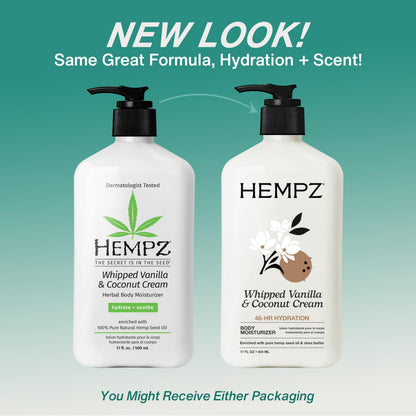 Hempz Whipped Vanilla & Coconut Cream Body & Hand Lotion, Vegan Formula, for Men or Women, 17 oz.