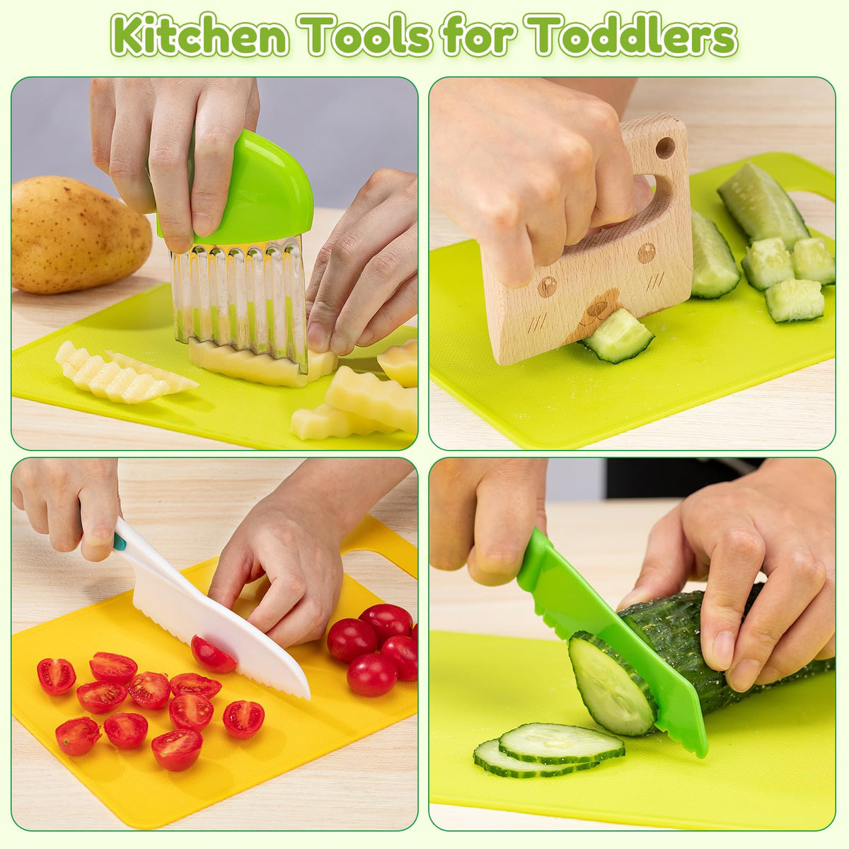 Olanrun Kids Safe Knife Set for Real Cooking, 13pc Montessori Kitchen Tools for Toddlers, Educational Learning Toys Ages 3–12, BPA-Free, Dishwasher-Safe, Christmas, Birthday, Stocking Stuffer Gifts 🍁 All In One Marketplace Canada