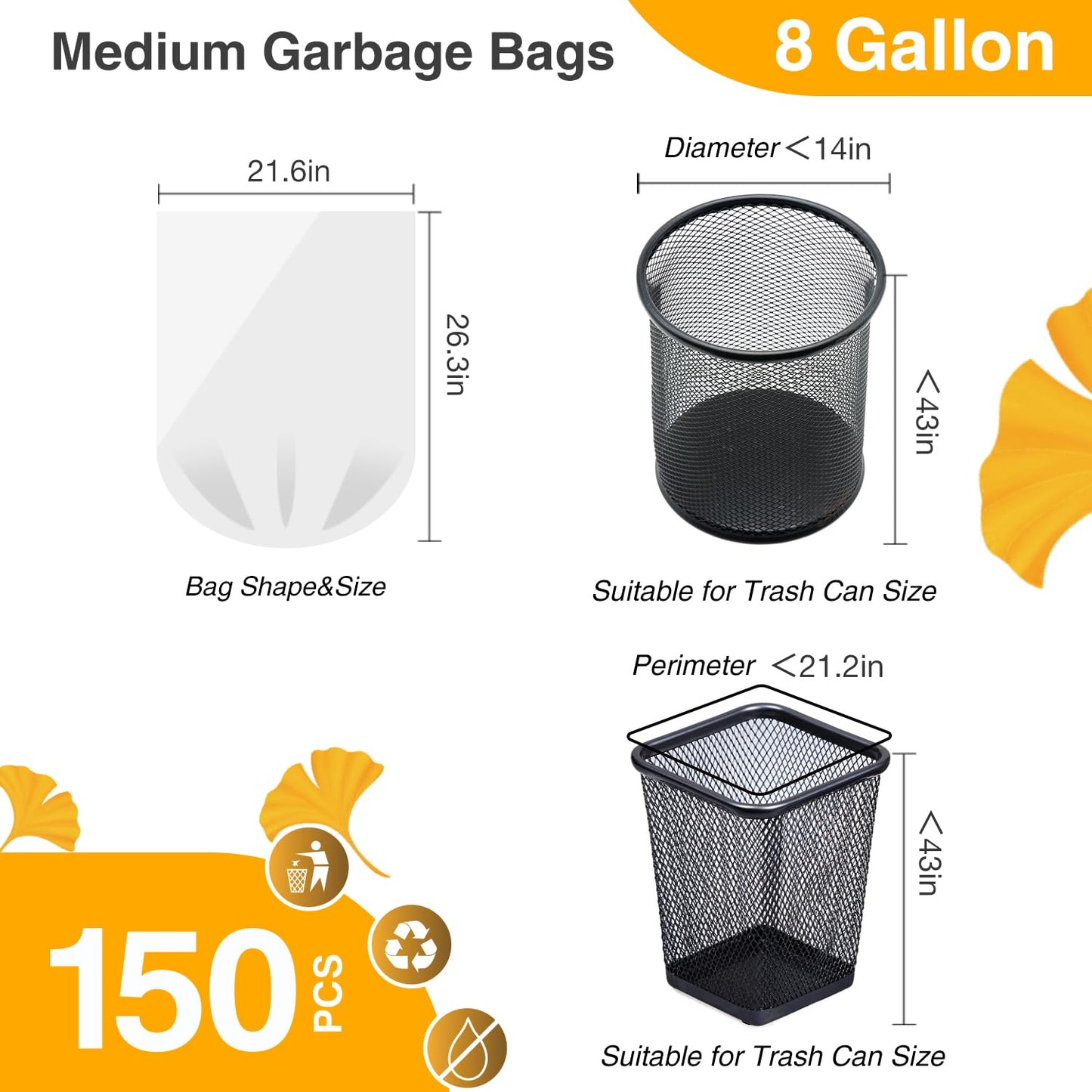 150 Count Garbage Bags 30 Litres/8 Gallon Kitchen Trash Bags Medium Unscented White Garbage Can Liners - Available at All In One Marketplace Canada