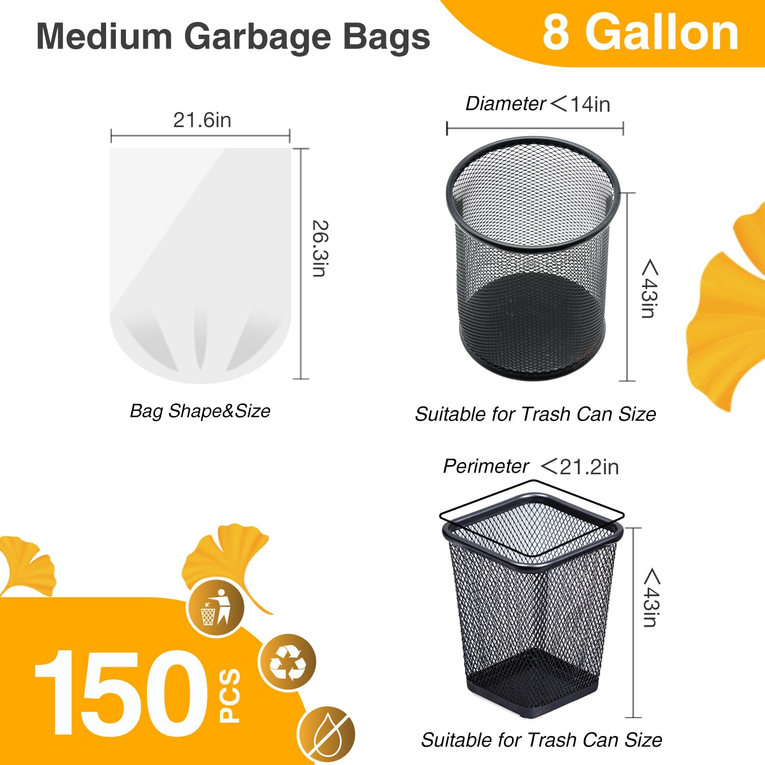150 Count Garbage Bags 30 Litres/8 Gallon Kitchen Trash Bags Medium Unscented White Garbage Can Liners - Available at All In One Marketplace Canada