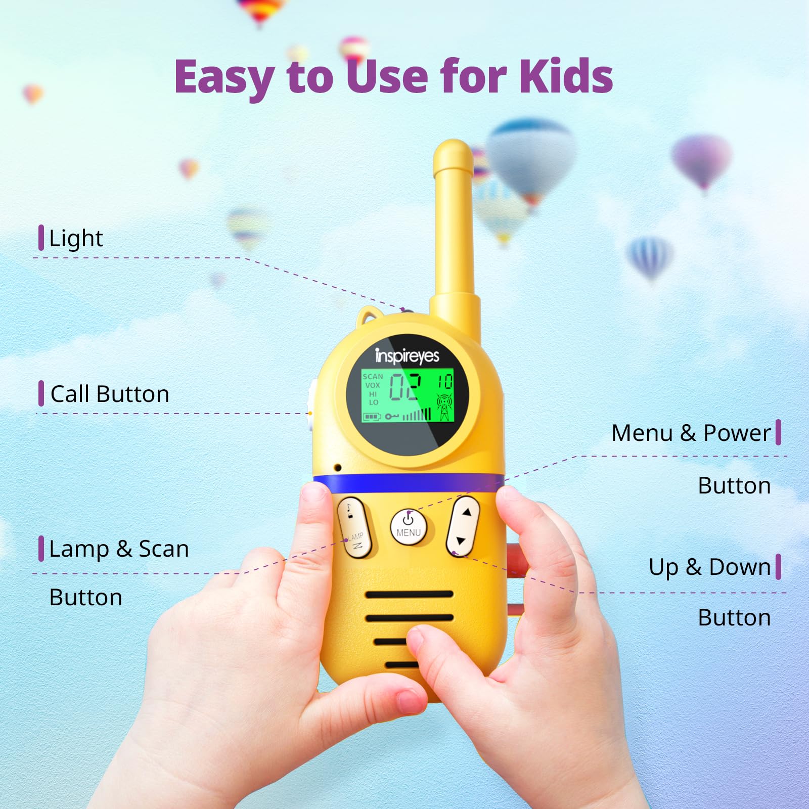 Inspireyes Walkie Talkies for Kids Rechargeable, 48H Working Time 3 Miles Range 22 Channels 2 Way Radio, Outdoor Camping Toys, Family Games,3 Pack