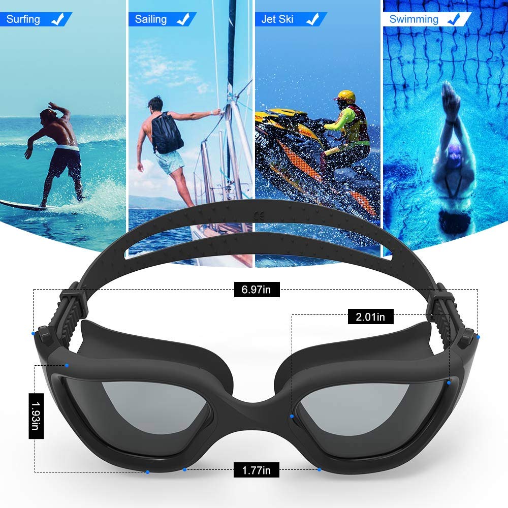 ZIONOR Swimming Goggles G1 Polarized Swim Goggles UV Protection Watertight Anti-Fog Adjustable Strap Comfort fit for Unisex Adult Men and Women-Black Frame Smoke Lens