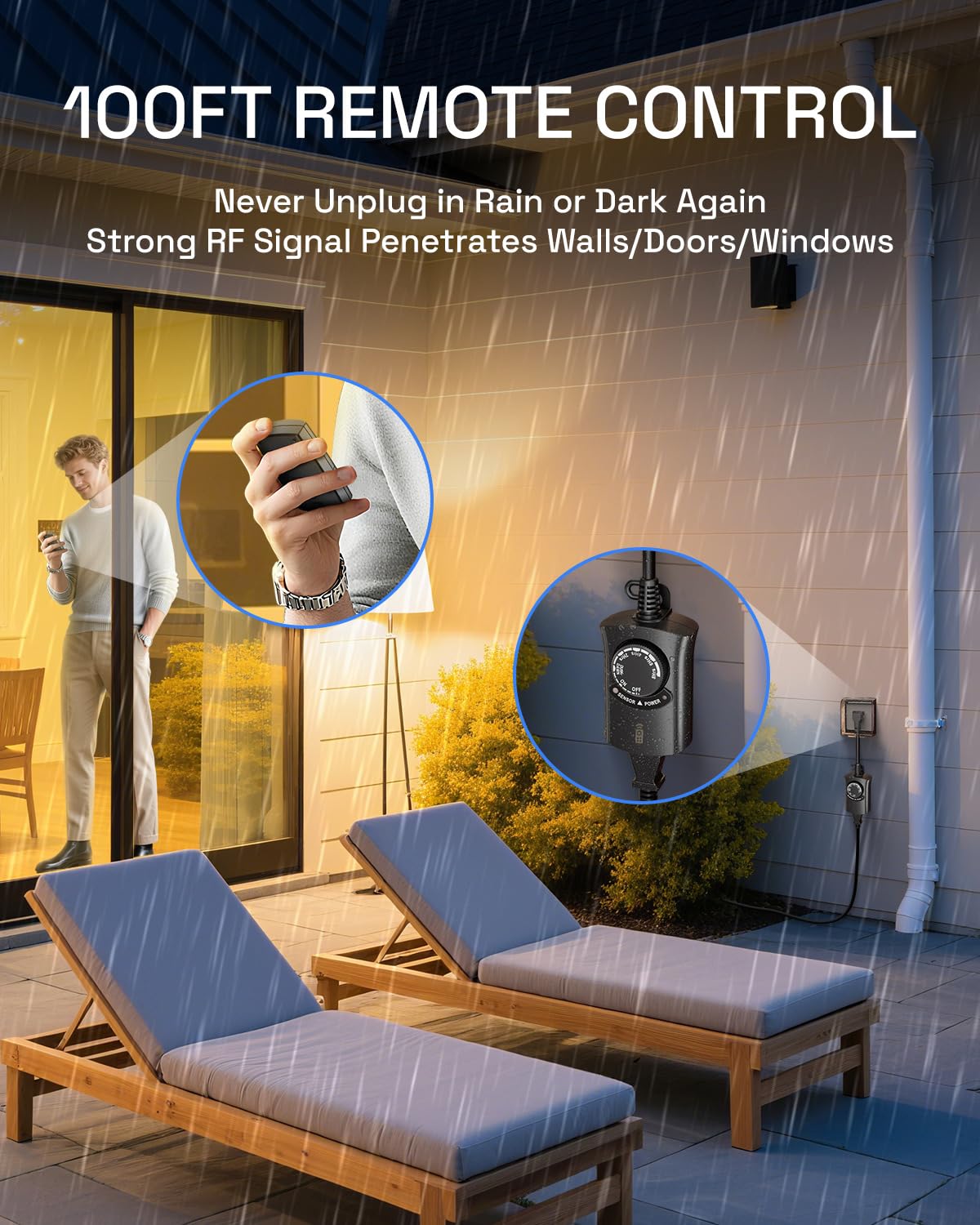 HBN Outdoor Light Timer Waterproof, Weatherproof Photocell Dusk to Dawn Light Sensor Timer with Remote Control, 2/4/6/8 Countdown Timer, 1 Grounded Outlet for Christmas Lights，1875W 15A 1/2HP 🍁 All In One Marketplace Canada