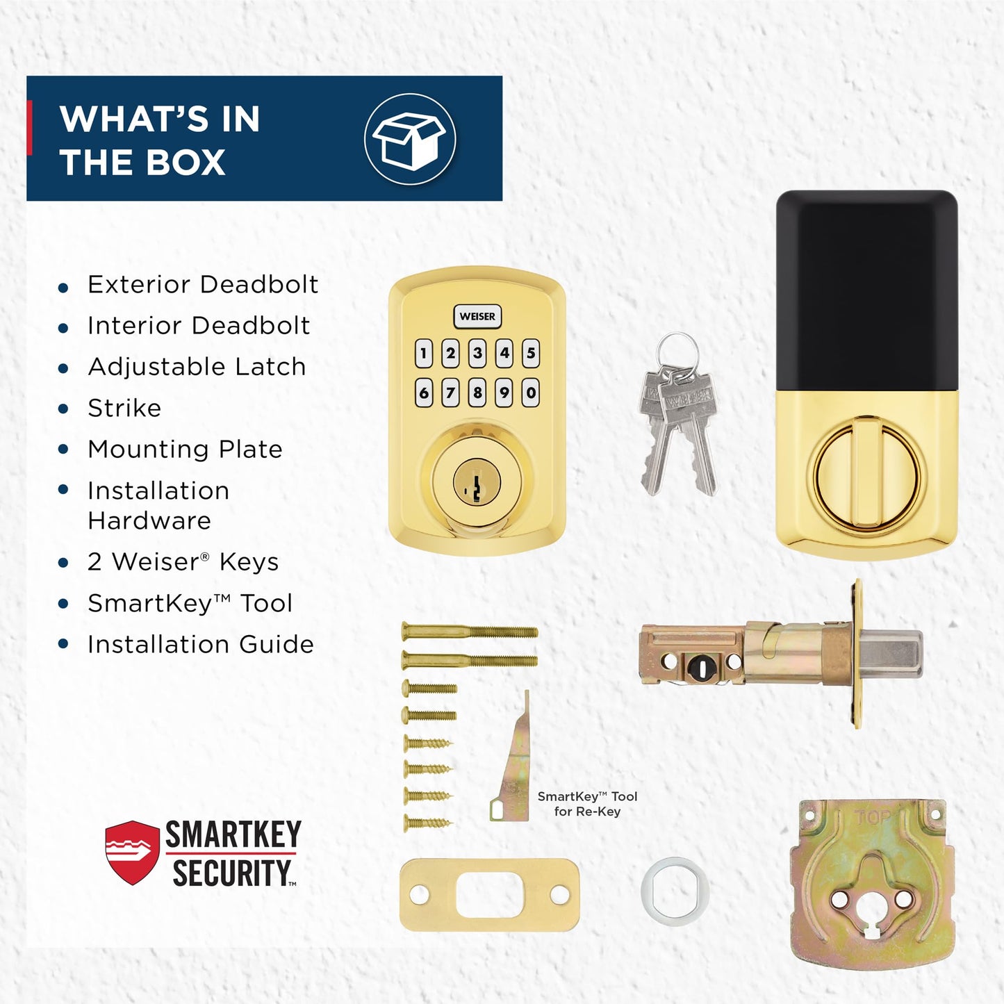 Weiser Powerbolt 3 Polished Brass Keyless Entry Door Lock/Deadbolt Lock, 10-Button Keypad Door Lock with Auto Lock and 12-Month Battery Life, Electronic Door Locks for Front Door, Home Décor 🍁 All In One Marketplace Canada