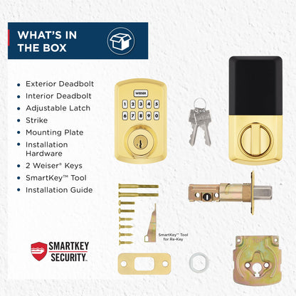 Weiser Powerbolt 3 Polished Brass Keyless Entry Door Lock/Deadbolt Lock, 10-Button Keypad Door Lock with Auto Lock and 12-Month Battery Life, Electronic Door Locks for Front Door, Home Décor 🍁 All In One Marketplace Canada