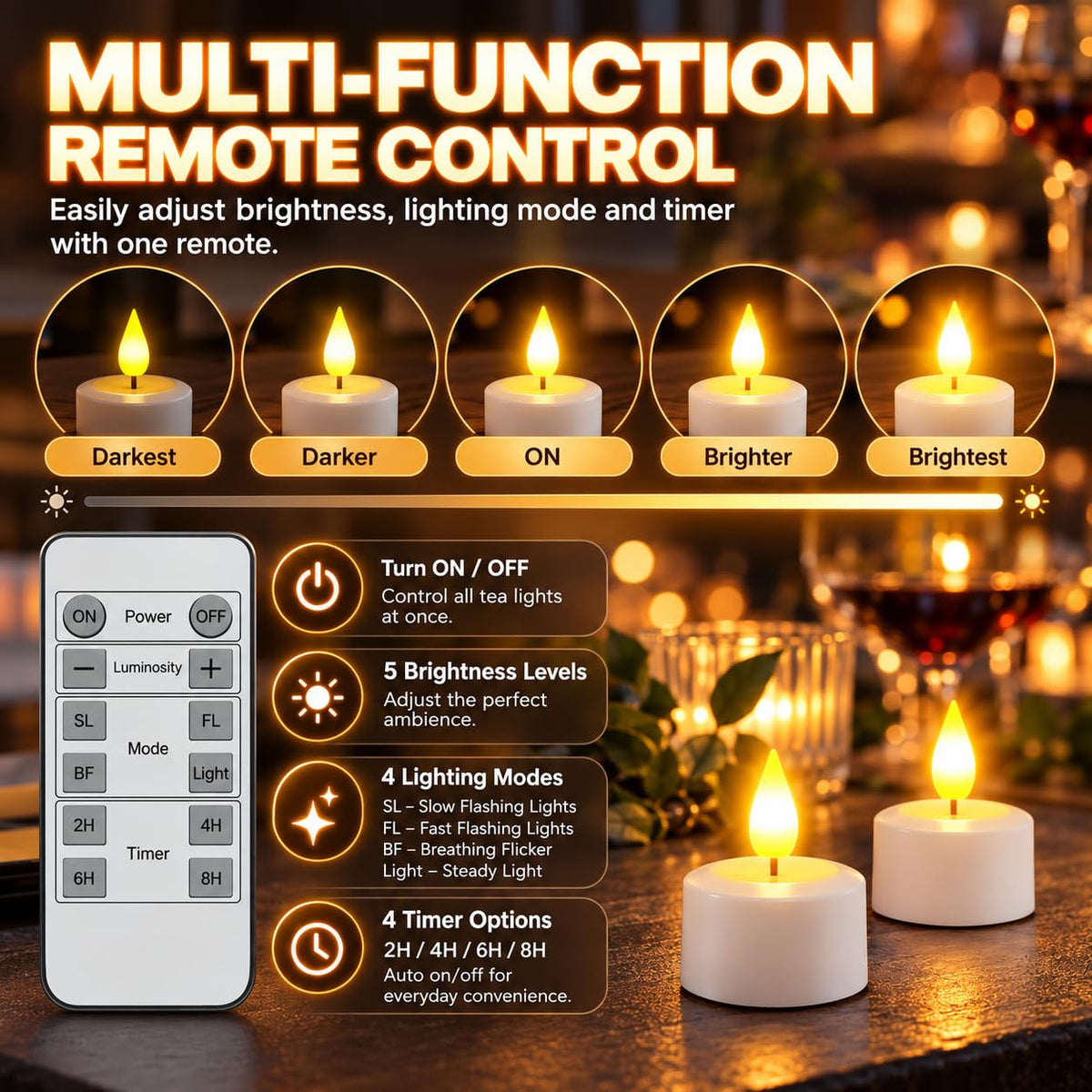 SoulBay Rechargeable Tea Lights with Remote, 12pcs Flameless Flickering LED Candles with Timer & Charging Cable, No Battery Needed, for Home Lantern Table Party Holiday Decorations 🍁 All In One Marketplace Canada