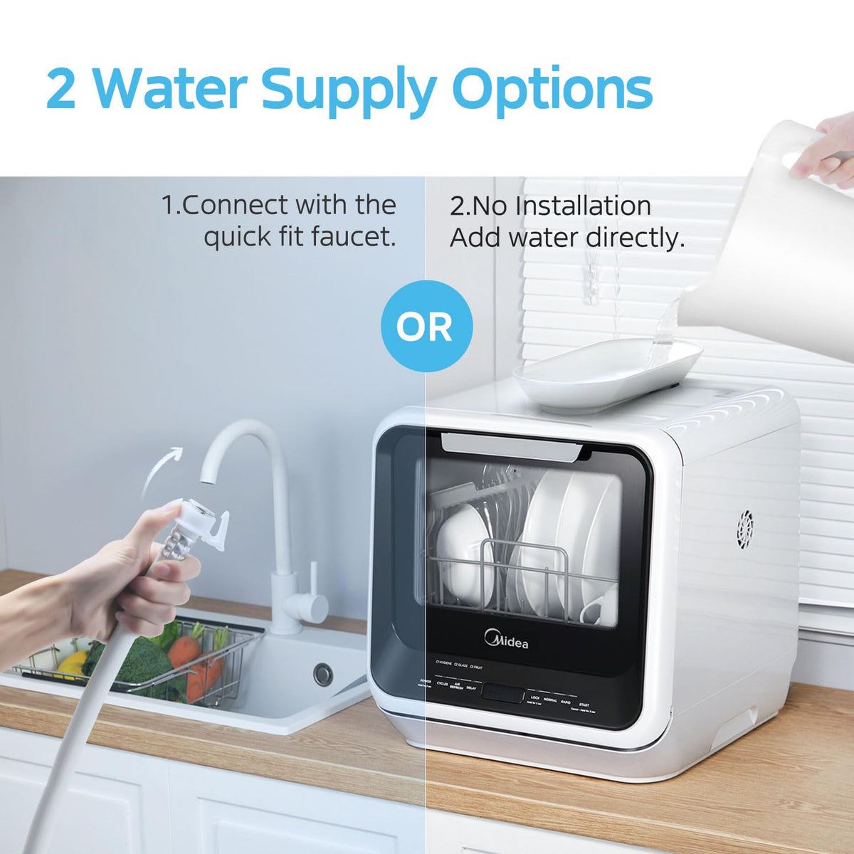 Midea Countertop Dishwasher, Portable Dishwasher with 6 Wash Programs,Black