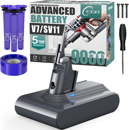 EGR Advanced 9000mAh V7 Animal Battery Replacement Compatible with Dyson SV11 V7 Motorhead/Animal/Trigger/HEPA/Car+Boat/Absolute Handheld Vacuum Cleaners (Not Fit V6, V8, V10)