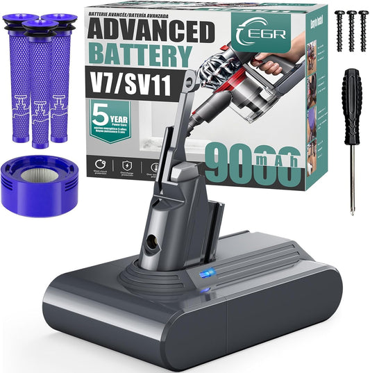 EGR Advanced 9000mAh V7 Animal Battery Replacement Compatible with Dyson SV11 V7 Motorhead/Animal/Trigger/HEPA/Car+Boat/Absolute Handheld Vacuum Cleaners (Not Fit V6, V8, V10)