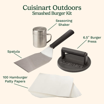 Cuisinart Smash Burger Kit with Cast Iron Burger Press, Spatula, Seasoning Shaker and Patty Papers (CSBK-400C) - Available at All In One Marketplace Canada