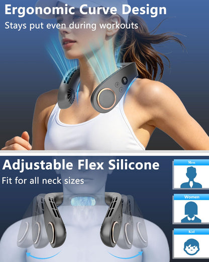 Neck Fan with Cooling Plate-5500mAh Rechargeable, Ultra Quiet Operation, 5 Speeds & 3 Cooling Modes, USB-C Fast Charging, LED Display Battery & Speed, Bladeless Wearable Neck Cooler for Travel Black - Available at All In One Marketplace Canada