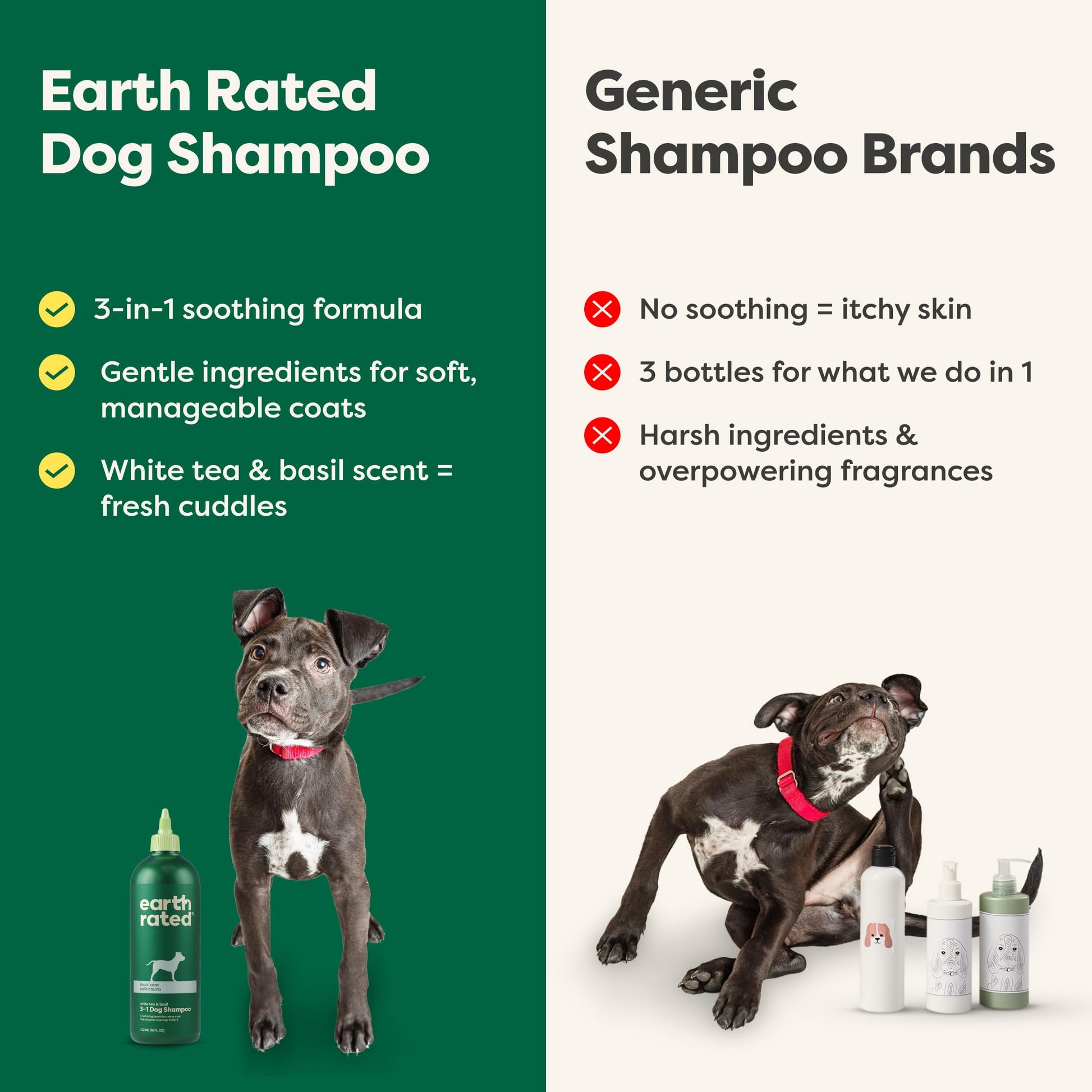 Earth Rated (A Canadian Company), 3-in-1 Soothing Dog Shampoo and Conditioner, Deodorizing Oatmeal Shampoos for Dogs and Puppies, Great for Smelly Pets, White Tea and Basil Scent, 473 ml
