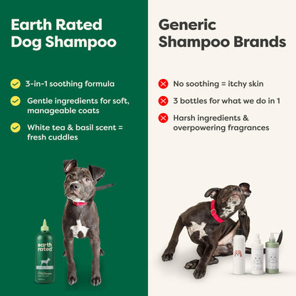 Earth Rated (A Canadian Company), 3-in-1 Soothing Dog Shampoo and Conditioner, Deodorizing Oatmeal Shampoos for Dogs and Puppies, Great for Smelly Pets, White Tea and Basil Scent, 473 ml