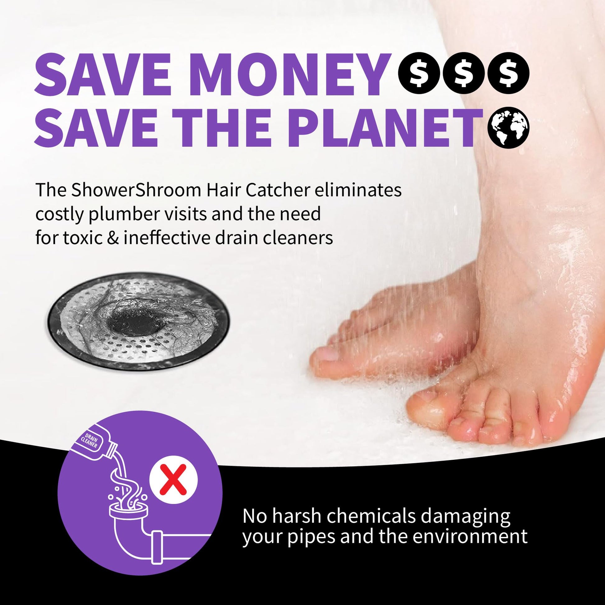 ShowerShroom SHSULT755 Ultra Revolutionary Shower Hair Catcher Drain Protector, Stainless - Available at All In One Marketplace Canada
