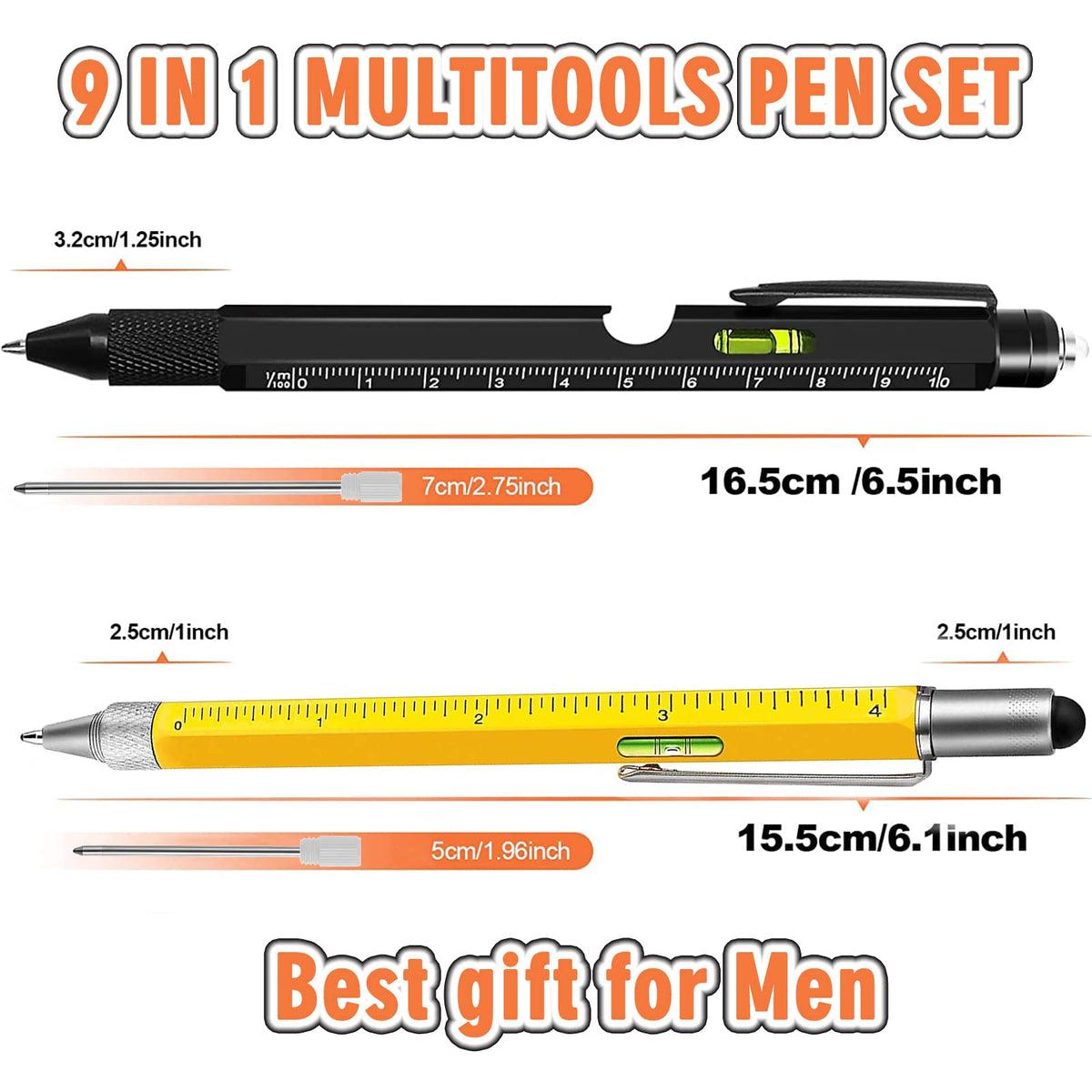 Stocking Stuffers for Men,Dad Present for Men, Christmas Cool Gadgets Present, Multi-Tool Pen 2 Pack 2024 [Stylus, Ballpoint Pen,with 2 Replacement Refills, 4" Ruler, Level, Phillips Screwdriver,LED] 🍁 All In One Marketplace Canada