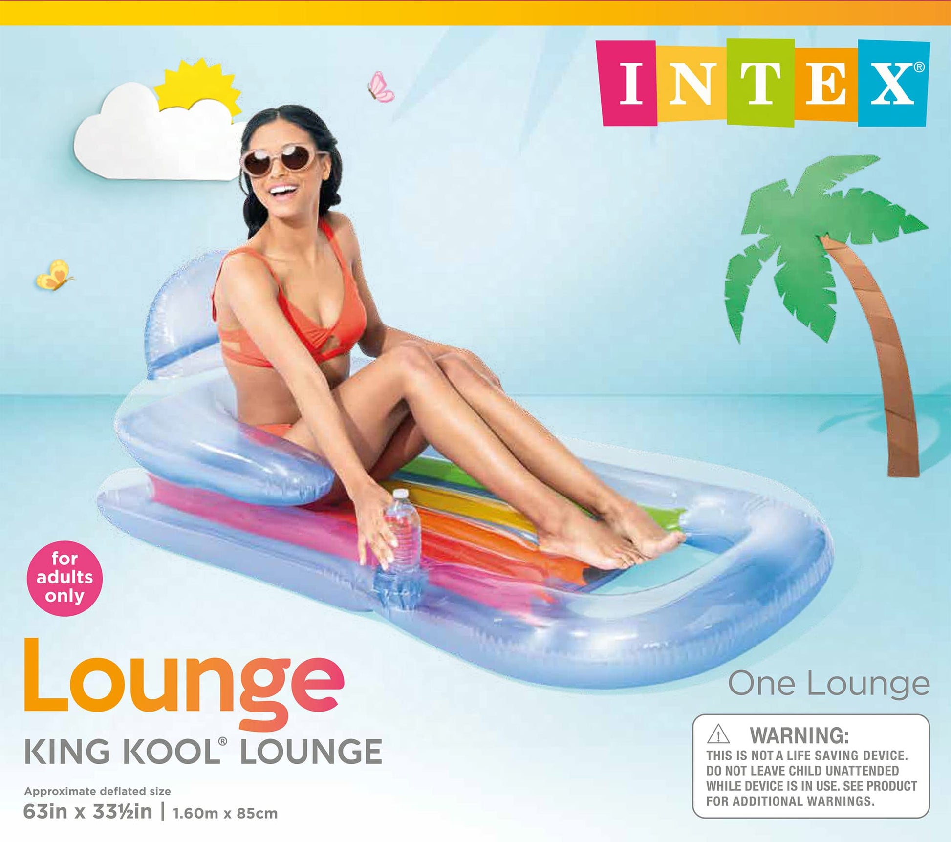 Intex King Kool Inflatable Lounge, 63" X 33.5", (Colors May Vary), 1 Pack
