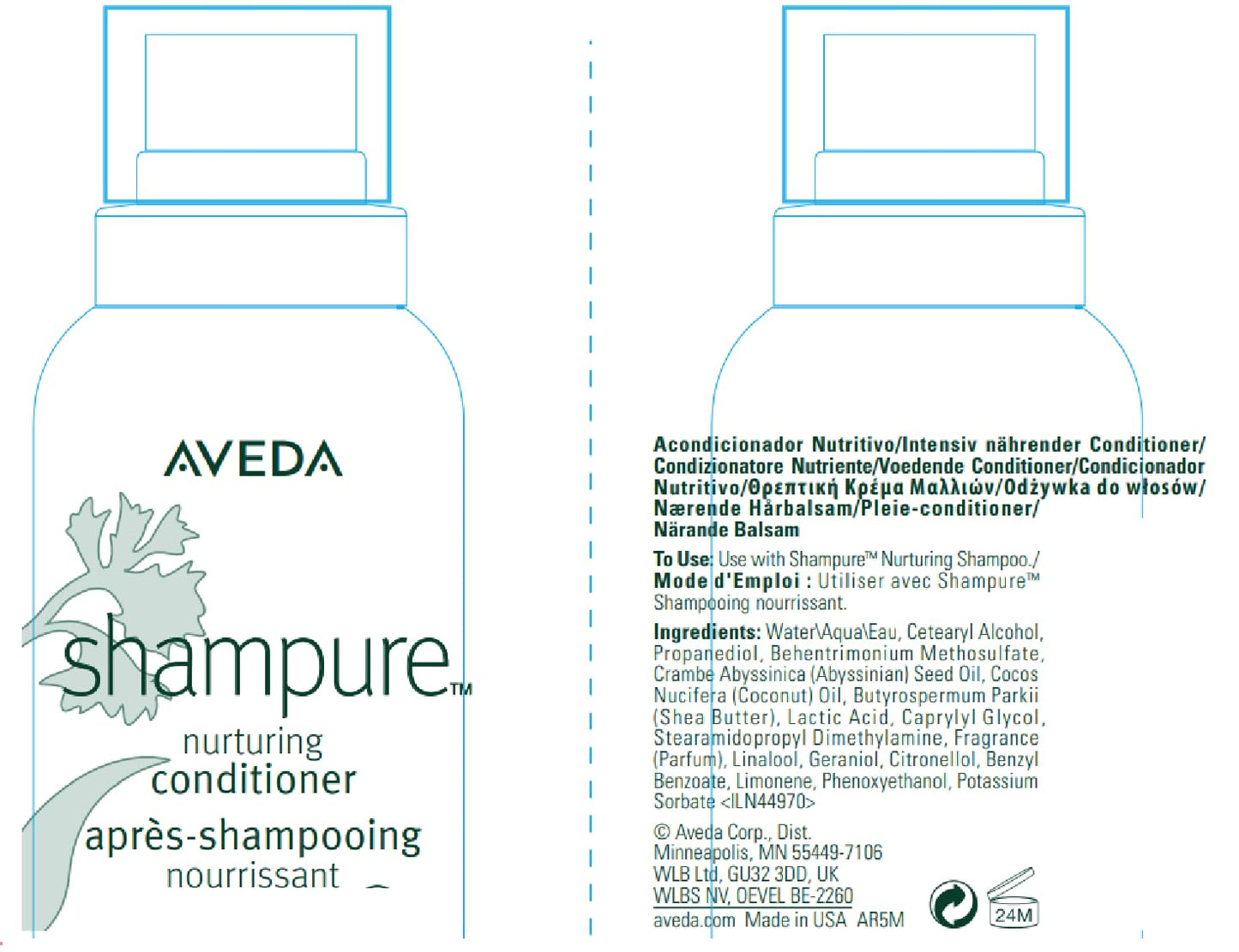 Aveda Shampure Nurturing Conditioner for Fine to Medium Hair | Lightweight Conditioner | 98% Naturally Derived* | Calming Aroma of Lavender & Ylang Ylang, 1000ml Aveda