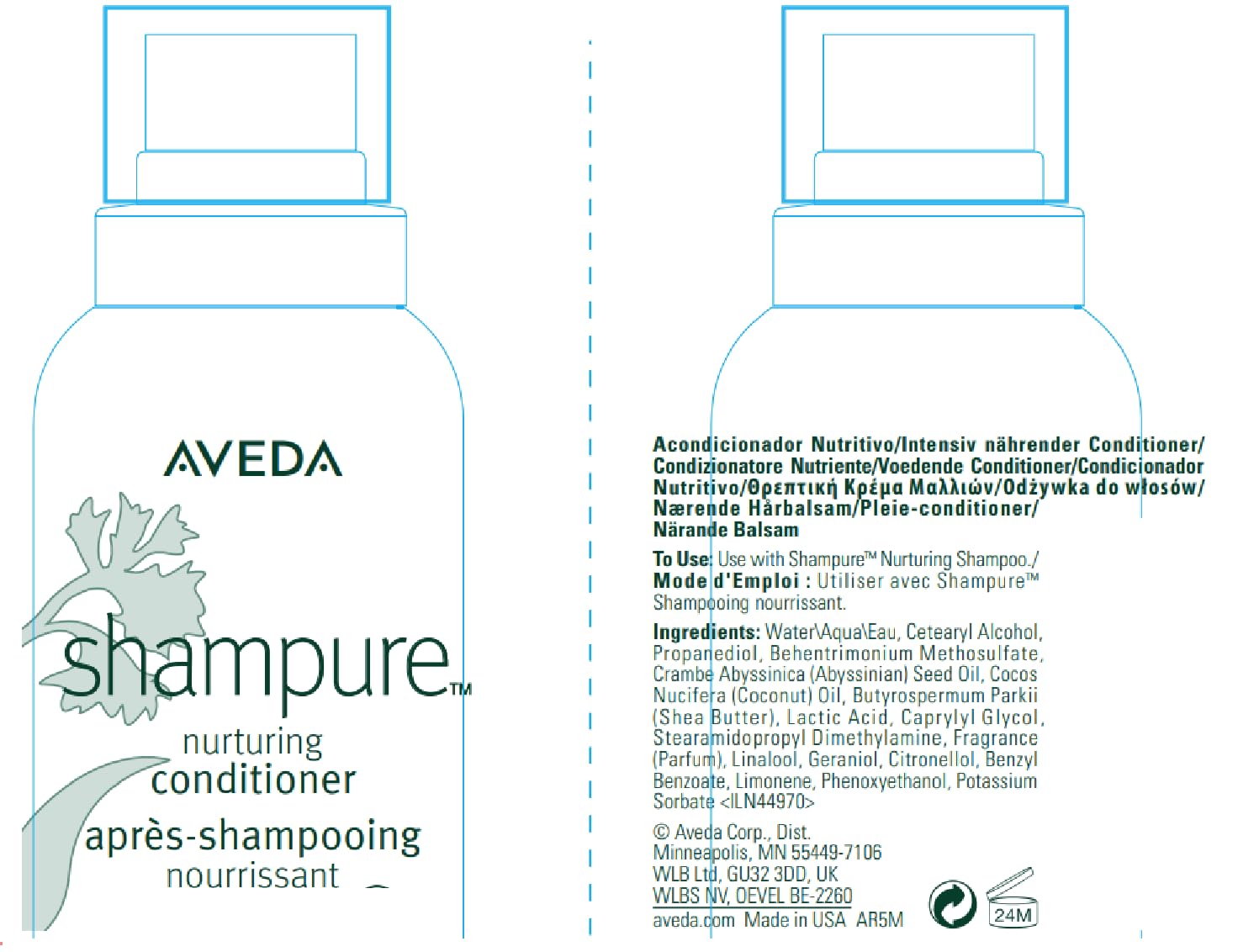 Aveda Shampure Nurturing Conditioner for Fine to Medium Hair | Lightweight Conditioner | 98% Naturally Derived* | Calming Aroma of Lavender & Ylang Ylang, 1000ml Aveda