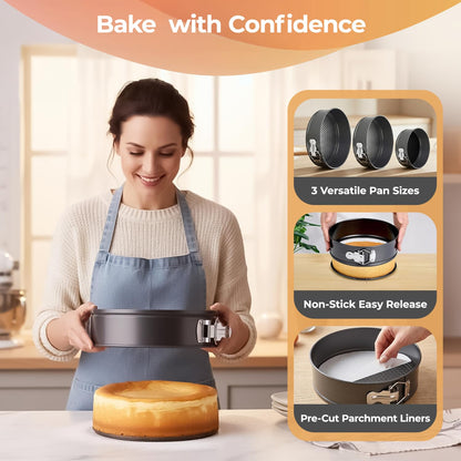 Cake Pans with Baking Supplies | 100 Pcs Springform Pan Set Includes 3 Round Non-Stick Moule a Gateau (4,7,9 inches Baking Pan)-Icing Tips-Leveler–Leak Proof Cheesecake Pan-Baking Set & EBook By RFAQK 🍁 All In One Marketplace Canada